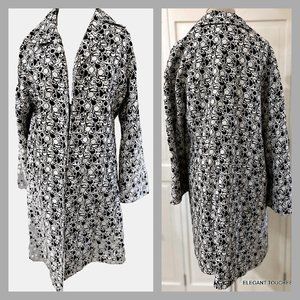 Flair Tunic Jacket M Womens Open Front Black White 3/4 Sleeve Knit Textured